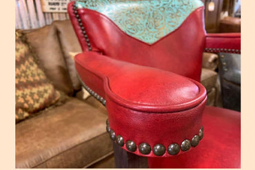 Maribel Leather Bar Stool With Red Leather & Turquoise Accents