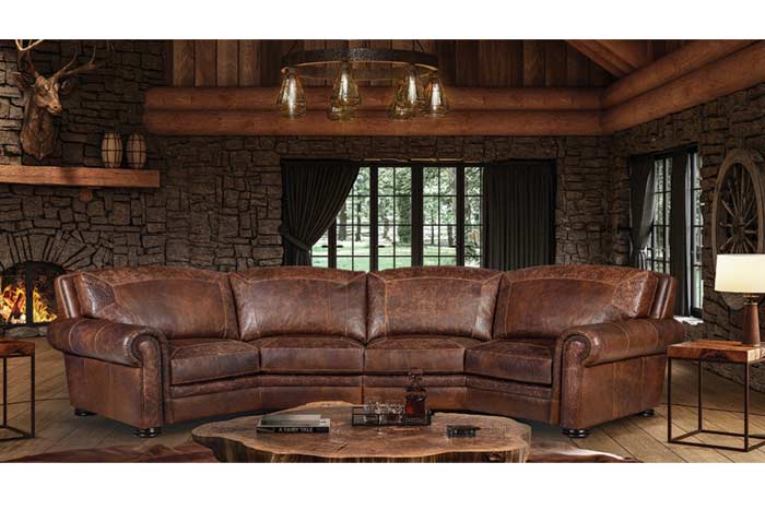 Denver Bison Leather Curved Sofa