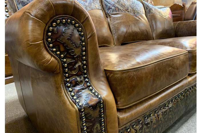 Western Tooled Leather Sofa