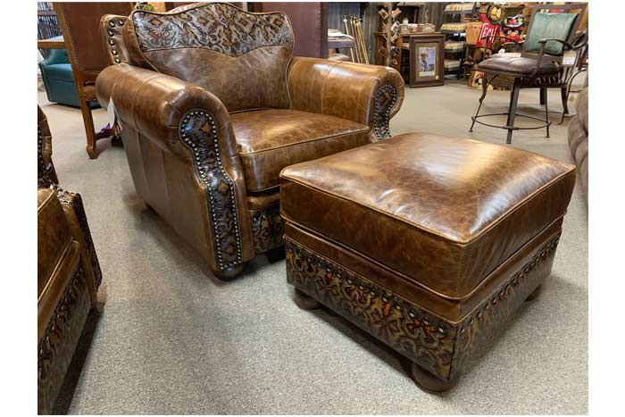 Rustic Bosque Leather Chair Western Tooled Leather Chair and