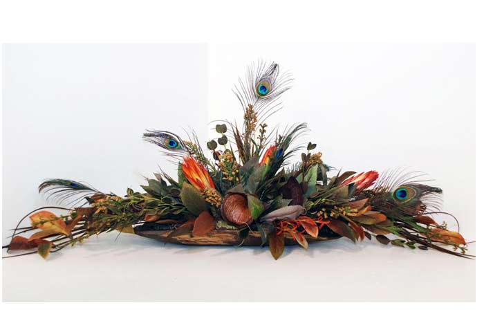 Low Dough Bowl Floral With Peacock Feathers