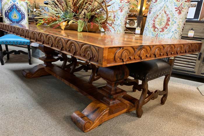 Upscale Carved Mesquite Dining Table | Rustic 8' Dining Room Table ...