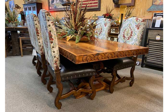 Upscale Carved Mesquite Dining Table | Rustic 8' Dining Room Table ...