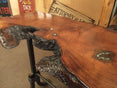 Mesquite and Turquoise Sofa Table with Iron Base
