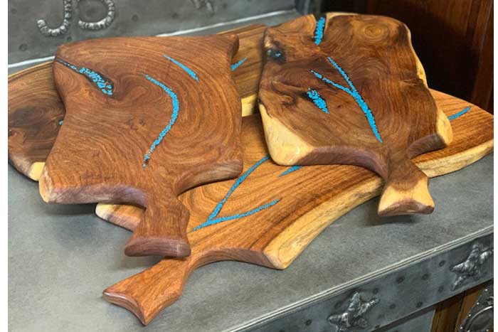 Mesquite Cutting Board With Turquoise Inlay