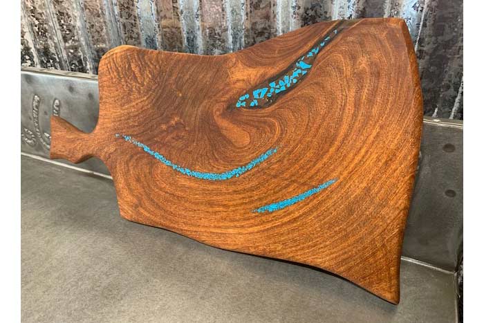 Mesquite Cutting Board With Turquoise Inlay
