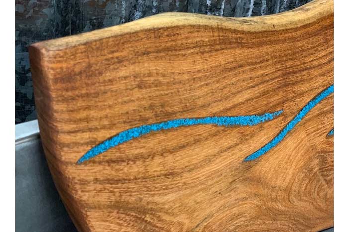 Turquoise Inlay Mesquite Wood Cutting Board Bread Board