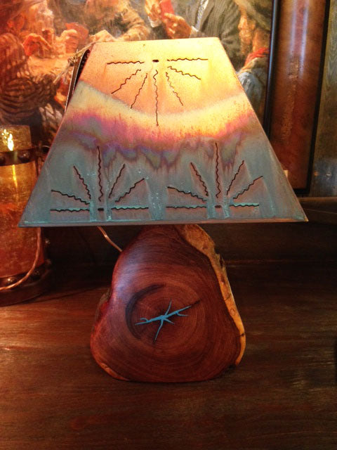 WKohler Southwestern Mesquite Lamp – Turquoise Inlay, Copper Rectangle Shade, Corded Table Lamp