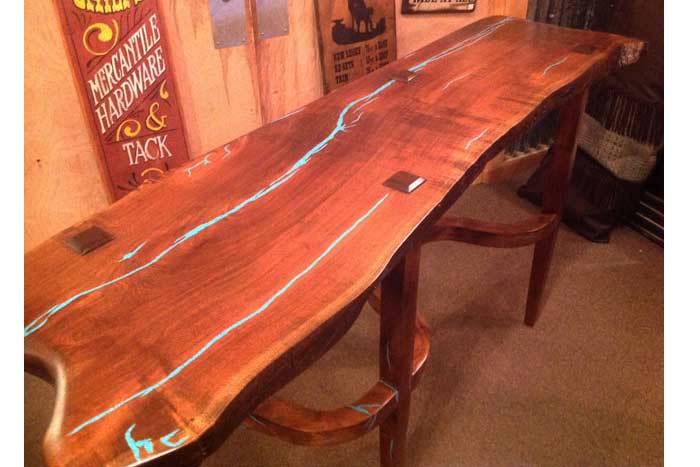 Mesquite Sofa Table w/ Turquoise Inlay