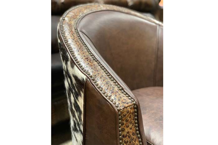 Deets Leather & Cowhide Western Swivel Chair