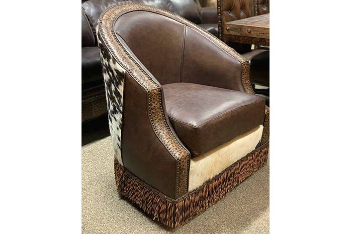 Deets Leather & Cowhide Western Swivel Chair