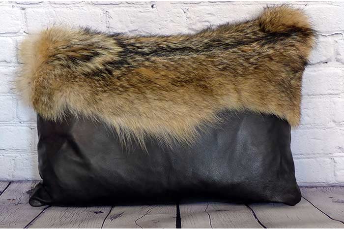 Leather Pillow with Coyote Pelt