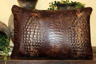 Croc Embossed Leather Pillow