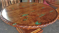 Round Mesquite Dining Table With Rope Edge and Turquoise Inlay