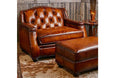 Saddle Burnished Tufted Leather Oversized Chair and Ottoman