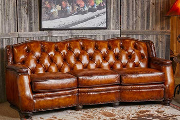 Saddle Burnished Tufted Leather Sofa