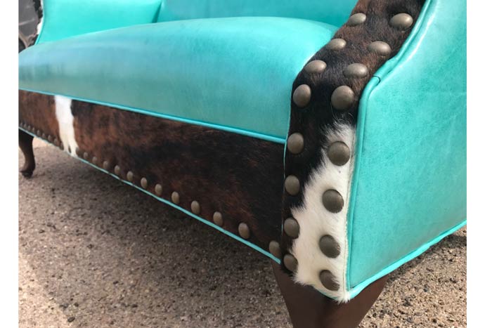 Rustic Cowhide and Leather Settee