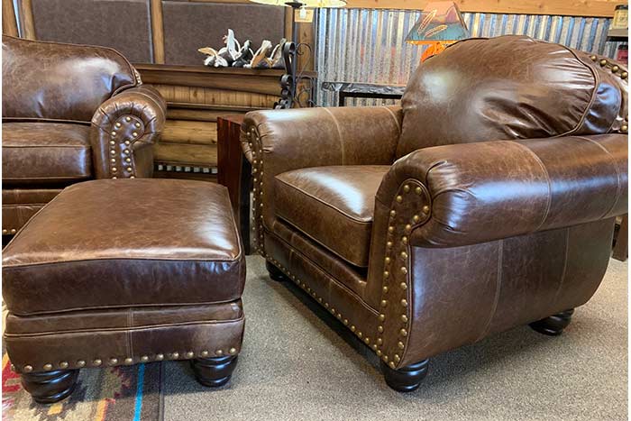 Vacchetta Leather Chair and Ottoman