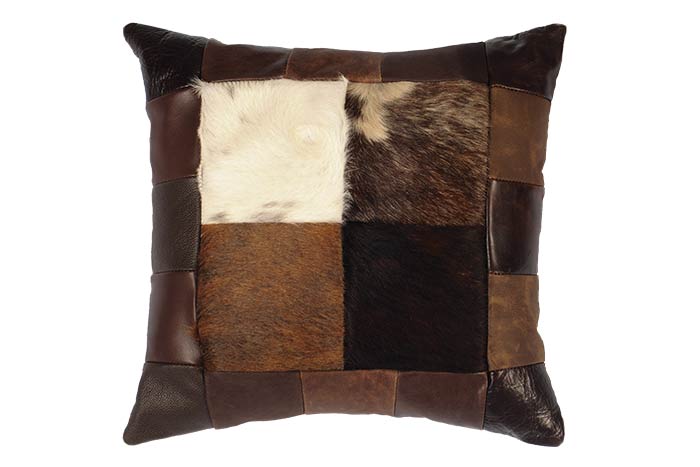 Square Leather and Cowhide Patchwork Pillow