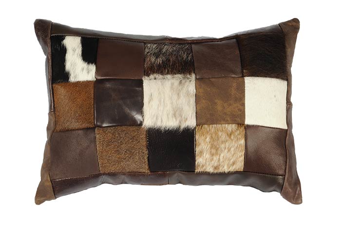 Leather and Cowhide Kidney Patchwork Pillow