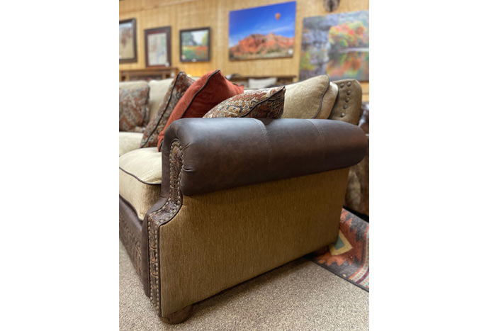 Leather couch on sale with fabric cushions