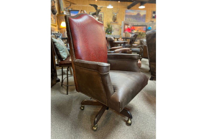 Barron Executive Office Chair - Tooled Red Leather and Cowhide
