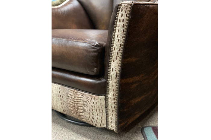 Puma Leather Swivel Glider Chair - Ivory Croc & Cowhide
