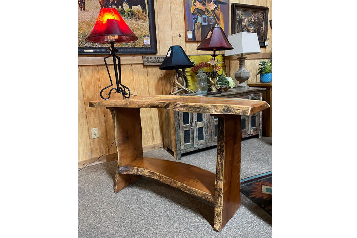 Mesquite Sofa Table with Turquoise Inlay - Slab Base