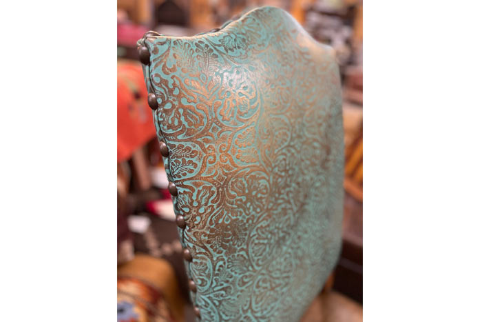 Turquoise Tooled Leather Dining Chair with Copper Accents